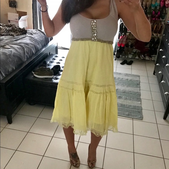 🆓Free 👨👩👧👦People💛Yellow◻️Gray Maxi👗Dress - Picture 8 of 8